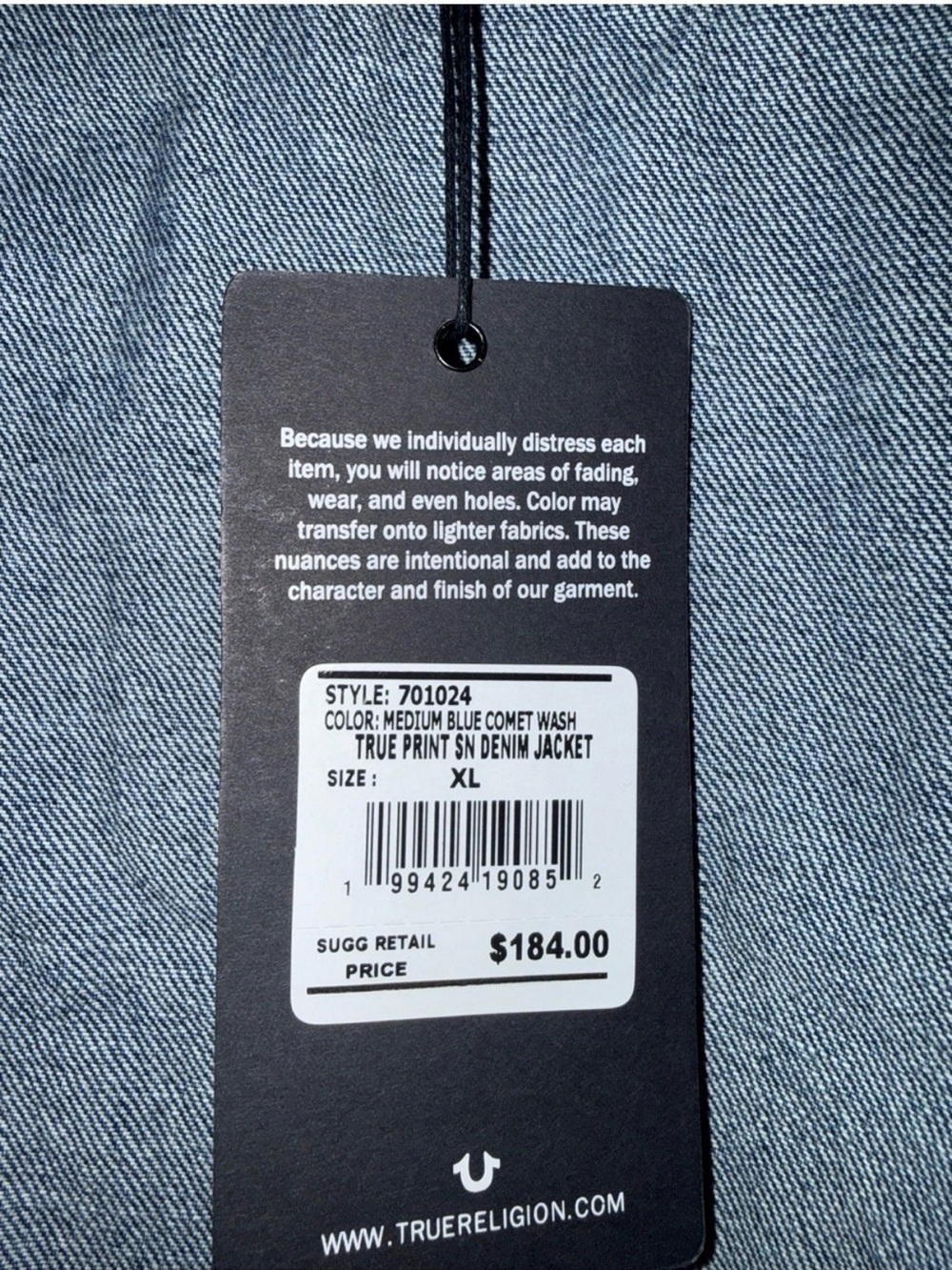 True Religion Blue Denim Jacket with Red Lettering - Picture 4 of 8